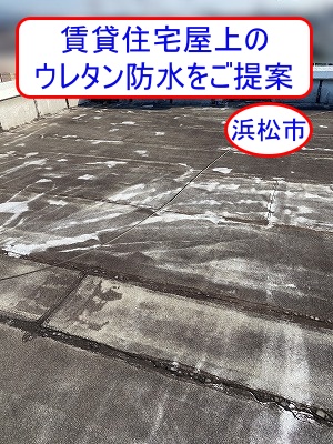 浜松市の賃貸住宅の陸屋根、屋上防水を通気緩衝工法によるウレタン防水で改修する工事をご提案